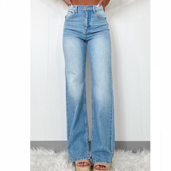 Skull & Arrow Shop Denim - Light Blue High Rise Shift Slit Straight Leg Jeans
